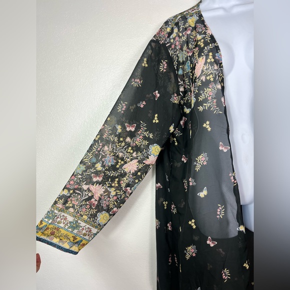 Floral Black Butterflies Sheer Maxi Kimono Coverup Cardigan size 5XL - Picture 9 of 9